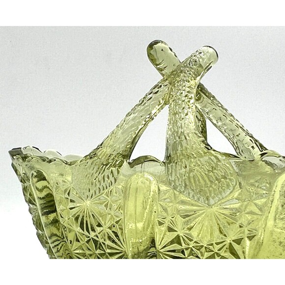 Fenton Art Glass Colonial Green Glass Basket American Classic Twig Handle EUC - Picture 13 of 16